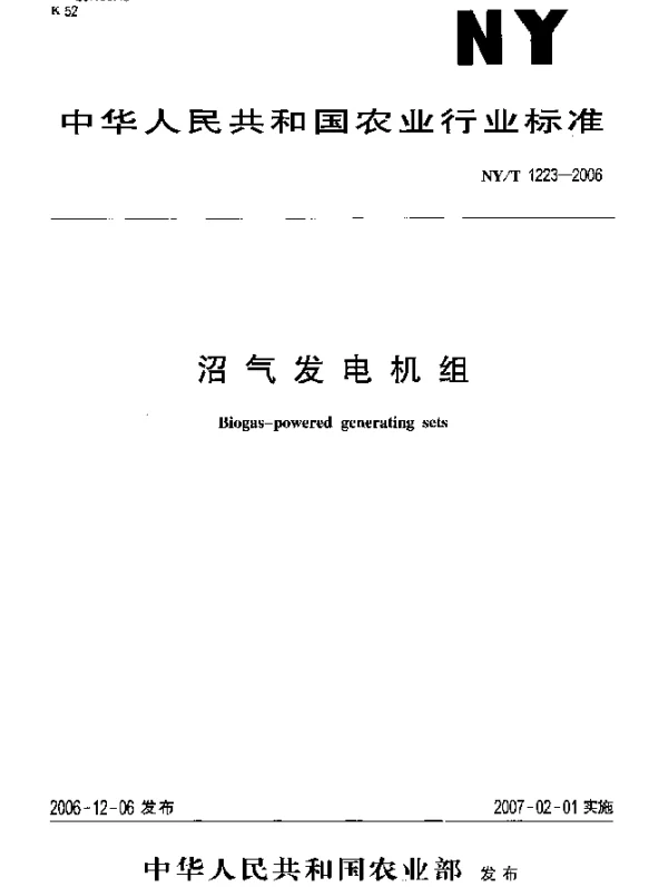 NYT 1223-2006 沼气发电机组