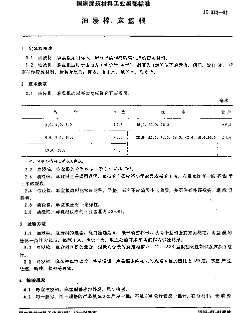 JC 332-1982 油侵棉、麻盘根