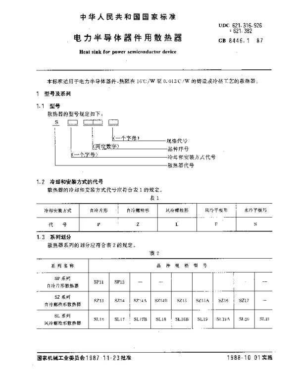 GB8446.1-1987电力半导体器件用散热器
