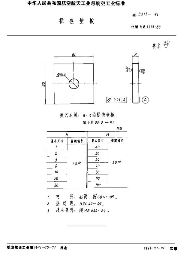 HB 3313-1991 标准垫板