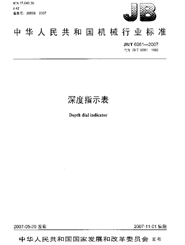 JBT 6081-2007 深度指示表