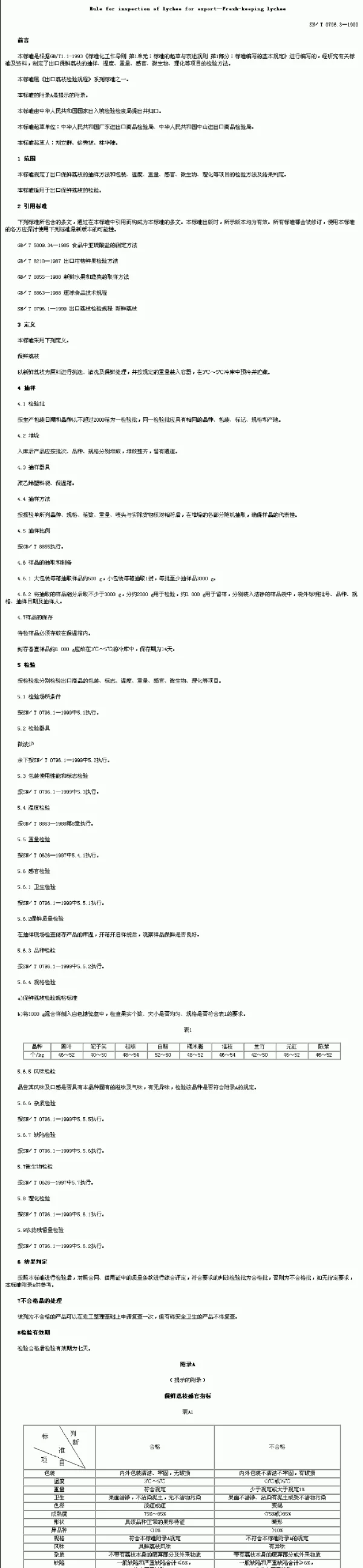 SNT 0796.3-1999 出口荔枝检验规程.保鲜荔枝