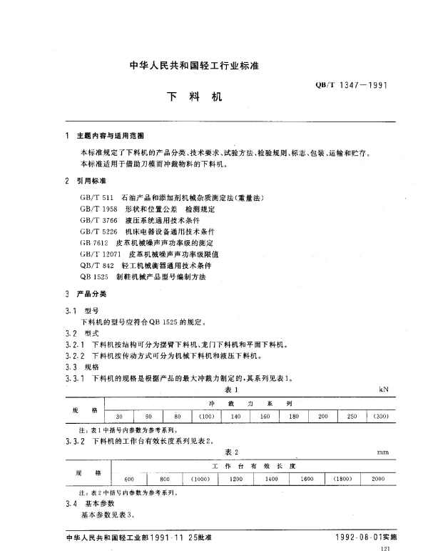 QBT 1347-1991 下料机