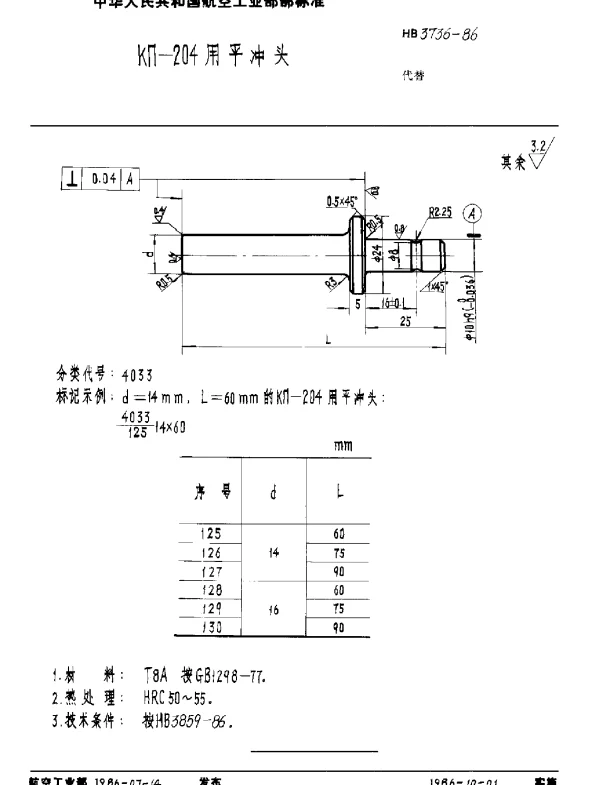 HB 3736-1986 KΠ-204用冲头