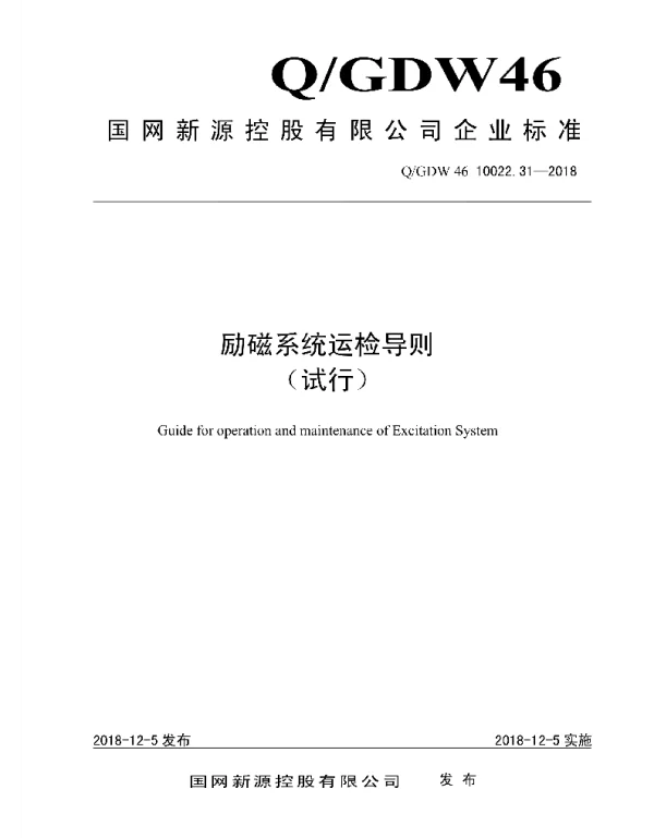 Q_GDW46 10022.31-2018 励磁系统运检导则_试行