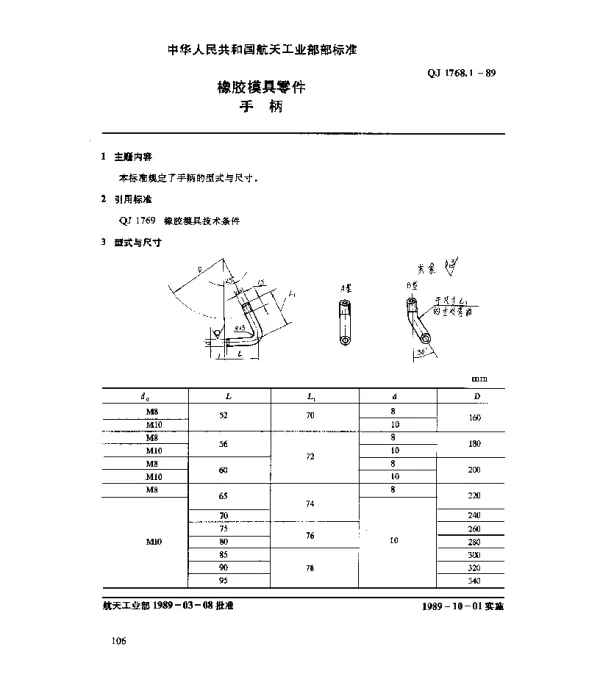 QJ 1768.1-1989 橡胶模具零件 手柄