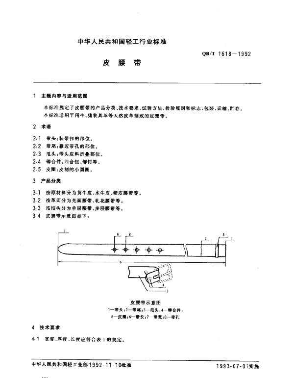 QBT 1618-1992 皮腰带