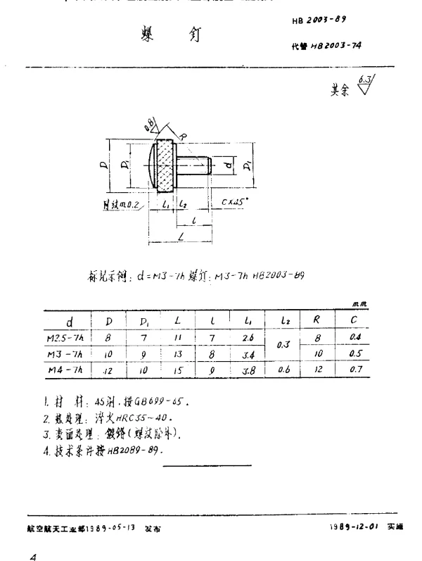 HB 2003-1989 螺钉