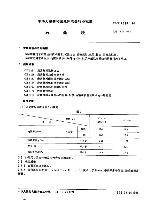 YBT 2818-1994 石墨块