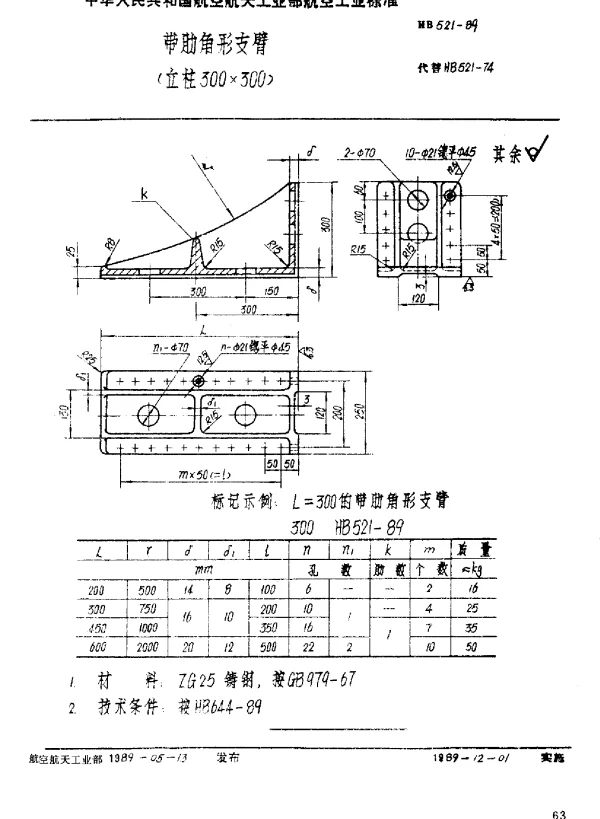 HB 521-1989 带肋角形支臂(立柱300×300)