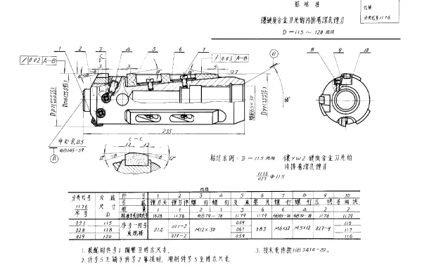 HB 3400-1982 镶硬质合金刀片的内排屑深孔镗刀 D=115~120mm