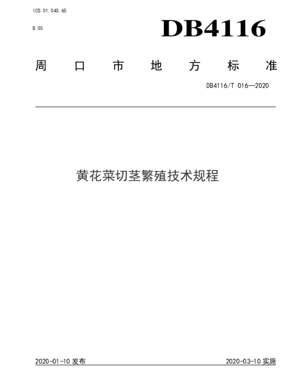 DB4116T 016-2020 黄花菜切茎繁殖技术规程