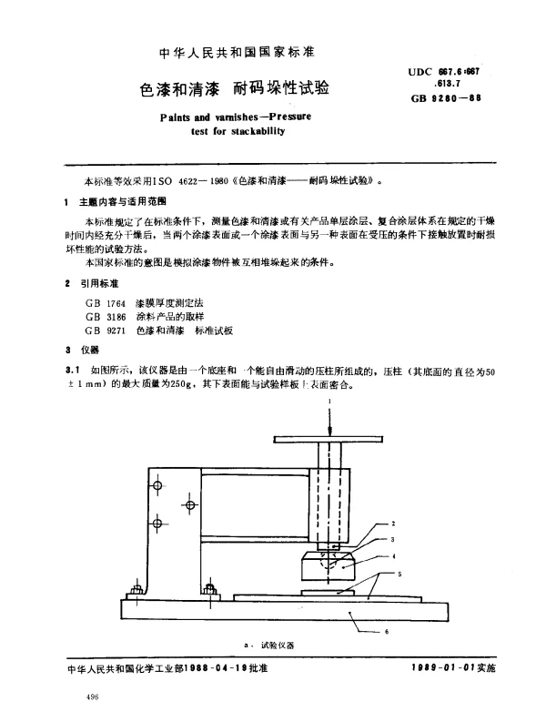 GB 9280-1988 色漆和清漆耐码垛性试验