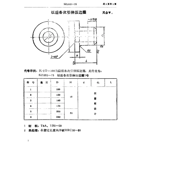 SJ 1002-1975 以后各次引伸压边圈