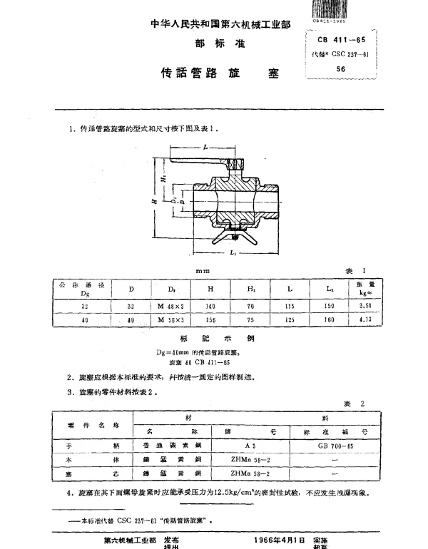 CB 411-1965 传话管路.旋塞