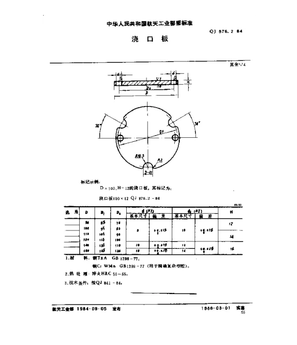 QJ 876.2-1984 塑料挤压模具 浇口板