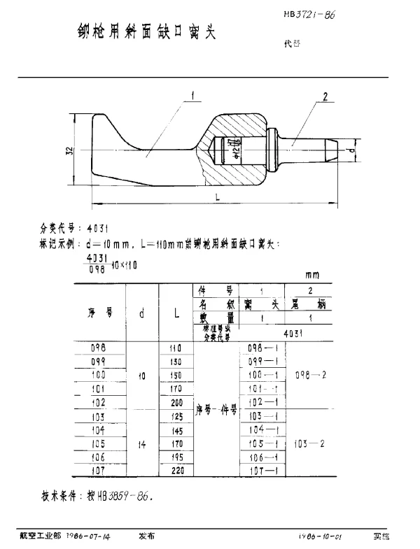 HB 3721-1986 铆枪用斜面缺口窝头