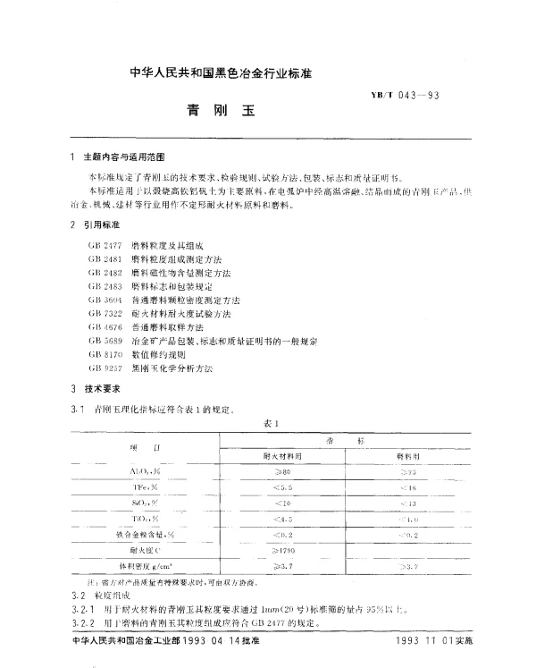 YBT 043-1993 青刚玉
