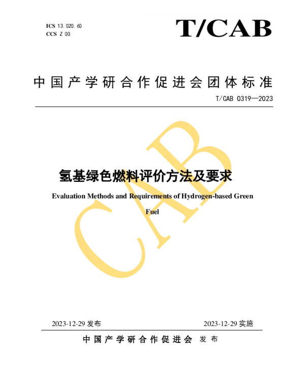 TCAB 0319-2023 氢基绿色燃料评价方法及要求