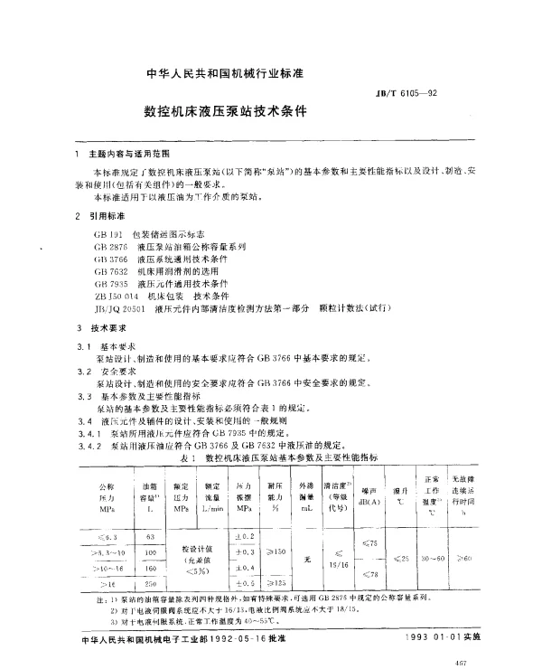 JBT 6105-1992 数控机床液压泵站技术条件