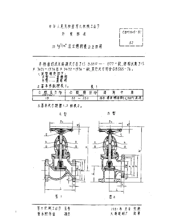 CBM 1049-1981 10kgfcm2法兰铸钢截止止回阀
