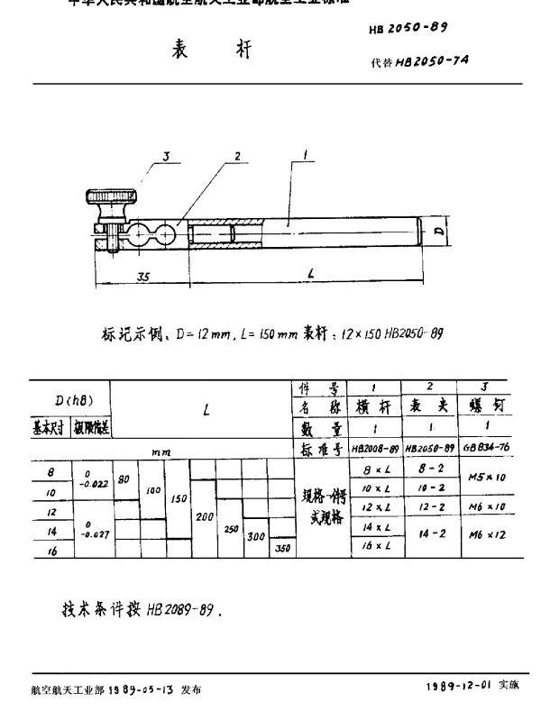 HB 2050-1989 表杆