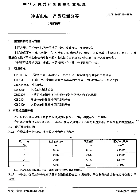 JBT 56111.8-1994 冲击电钻 产品质量分等（内部使用）