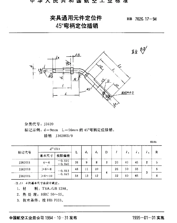 HB 7026.17-1994 夹具通用元件定位件.45°弯柄定位插销