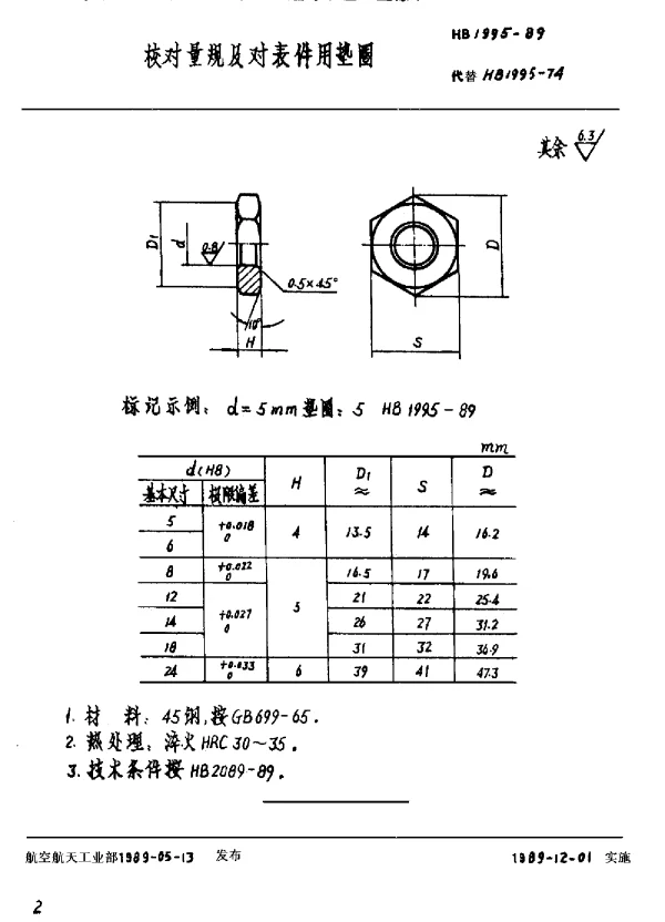 HB 1995-1989 校对量规及对表件用垫圈