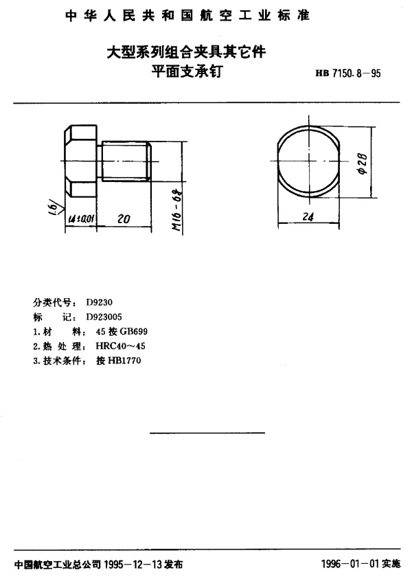 HB 7150.8-1995 大型系列组合夹具其它件.平面支承钉