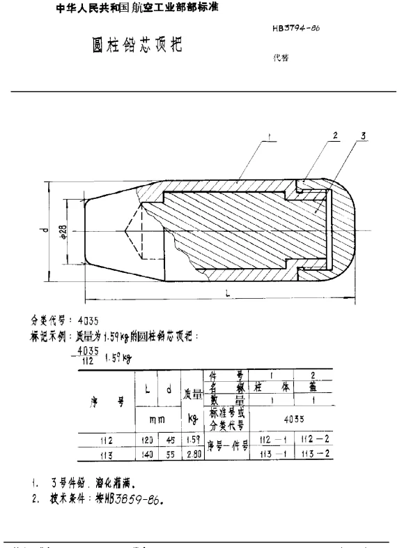 HB 3794-1986 圆柱铅芯顶把