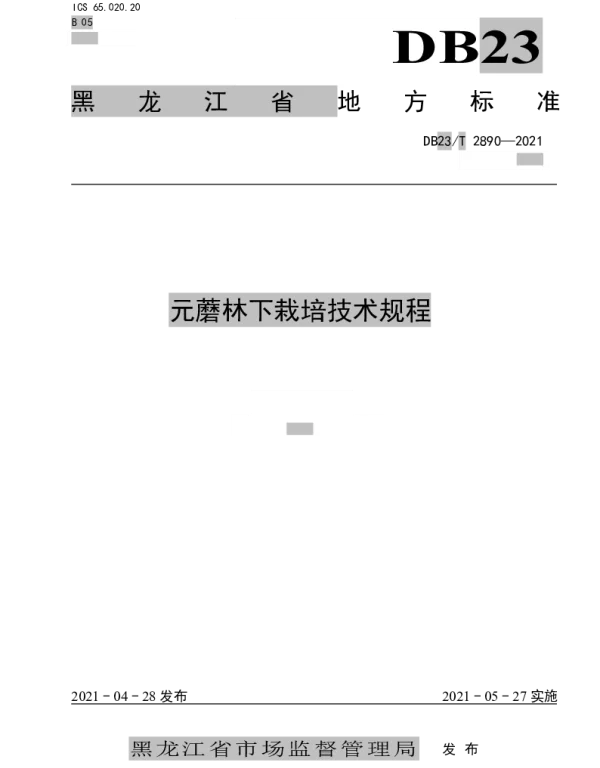 DB23T 2890—2021 元蘑林下栽培技术规程
