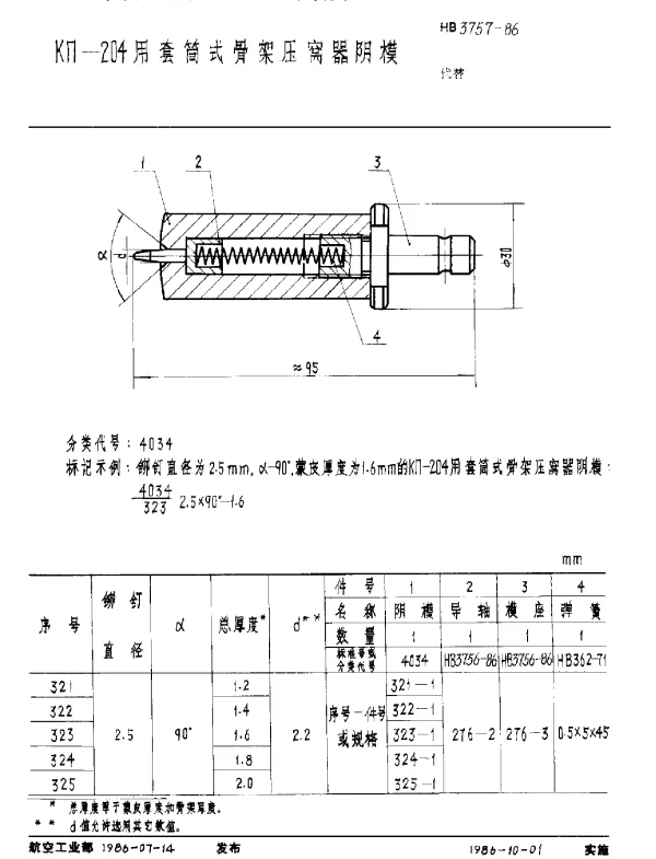 HB 3757-1986 KΠ-204用套筒式骨架压窝器阴模
