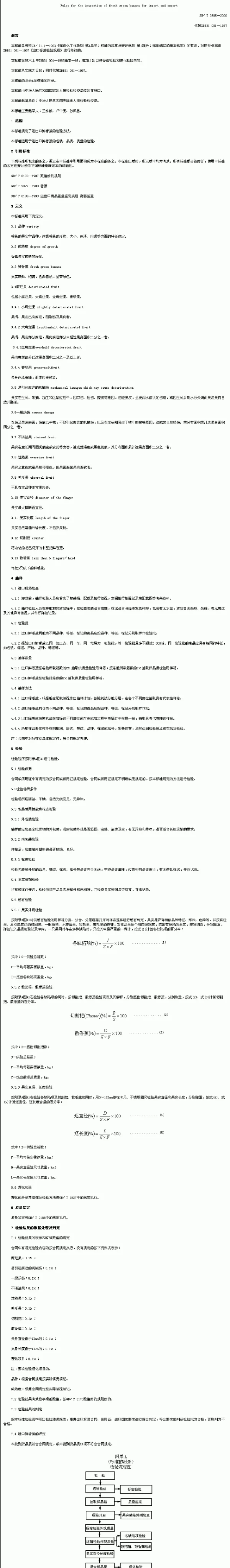 SNT 0885-2000 进出口鲜香蕉检验规程