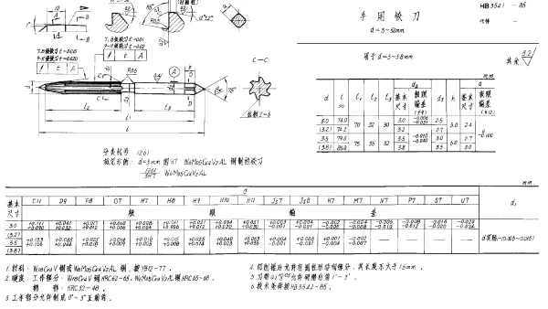 HB 3541-1985 手用铰刀 d=3~50mm