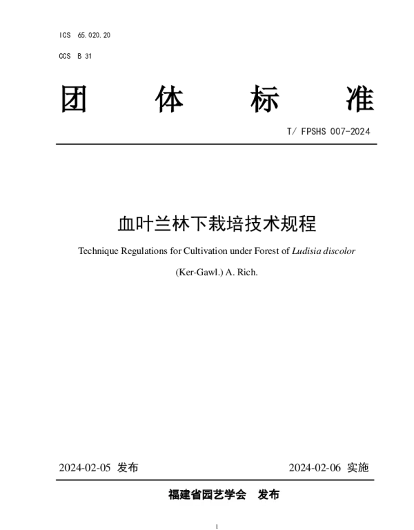 TFPSHS 007-2024 血叶兰林下栽培技术规程