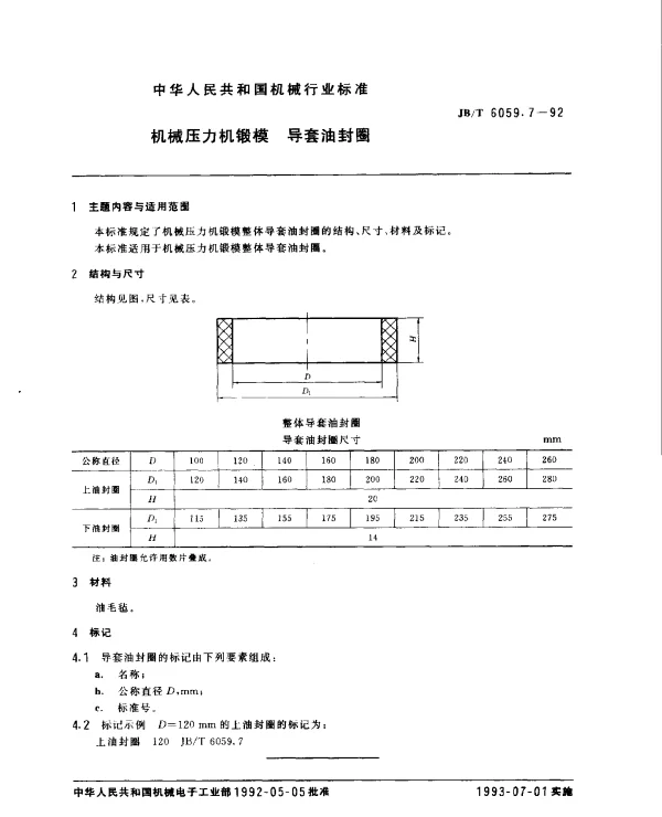 JBT 6059.7-1992 机械压力机锻模.导套油封圈
