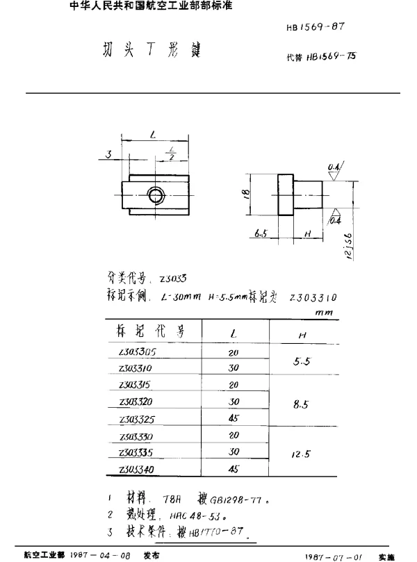 HB 1569-1987 切头T形键