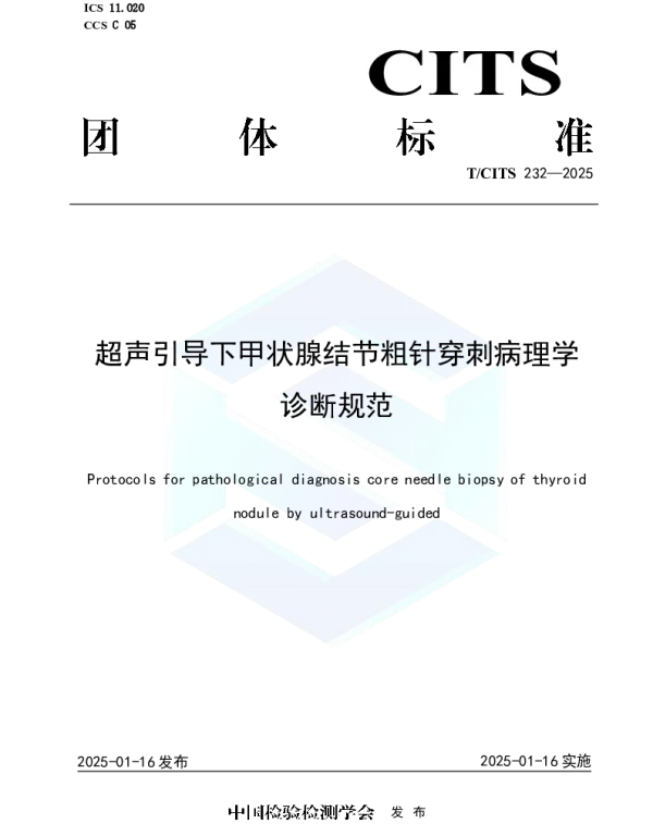 TCITS 232-2025 超声引导下甲状腺结节粗针穿刺病理学诊断规范