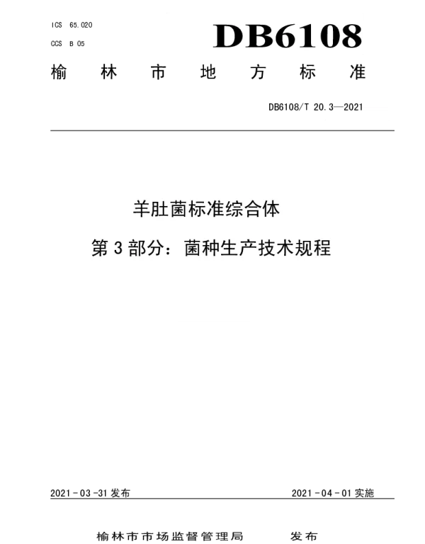 DB6108T 20.3—2021 羊肚菌标准综合体 第3部分：菌种生产技术规程