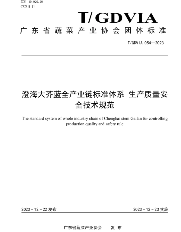 TGDVIA 054-2023 澄海大芥蓝全产业链标准体系 生产质量安全技术规范