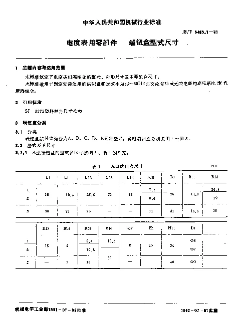 JBT 5465.1-1991 电度表用零部件.端钮盒型式尺寸