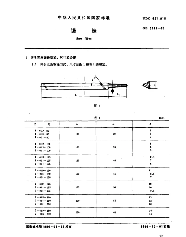 GB 5811-1986 锯锉