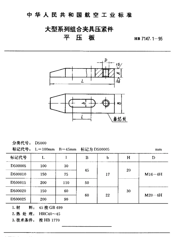 HB 7147.1-1995 大型系列组合夹具压紧件 平压板