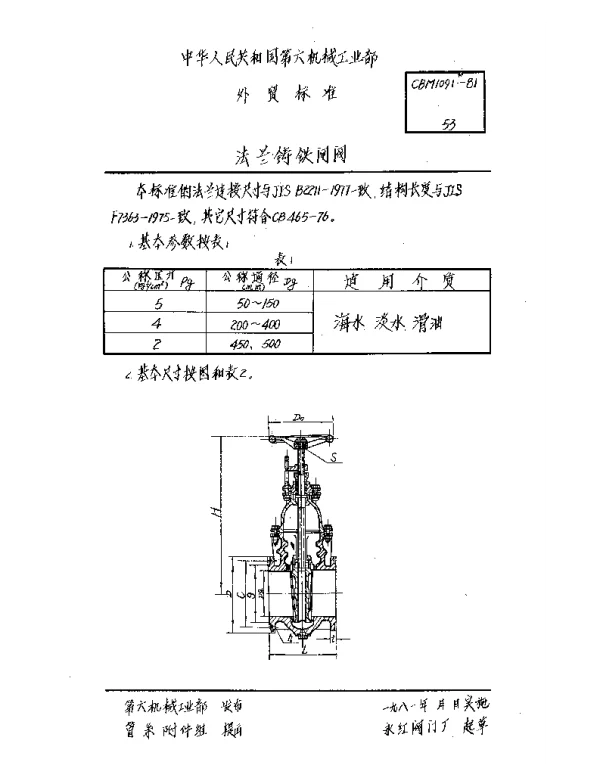 CBM 1091-1981 法兰铸铁闸阀