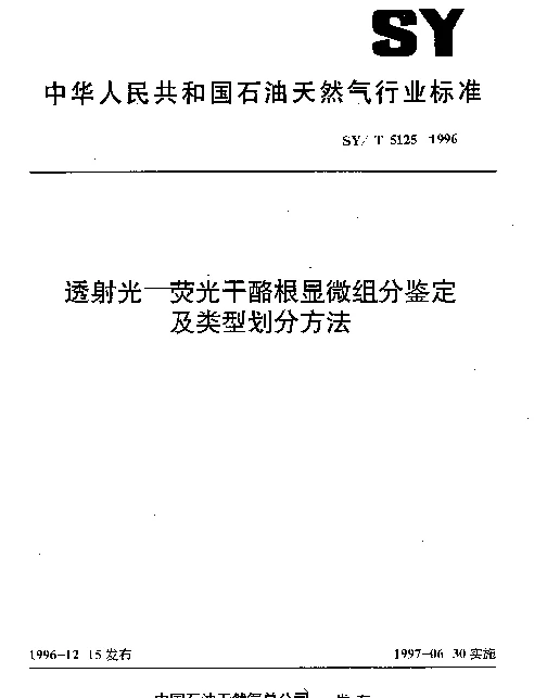 SYT 5125-1996 透射光-荧光干酪根显微组分鉴定及类型划分方法