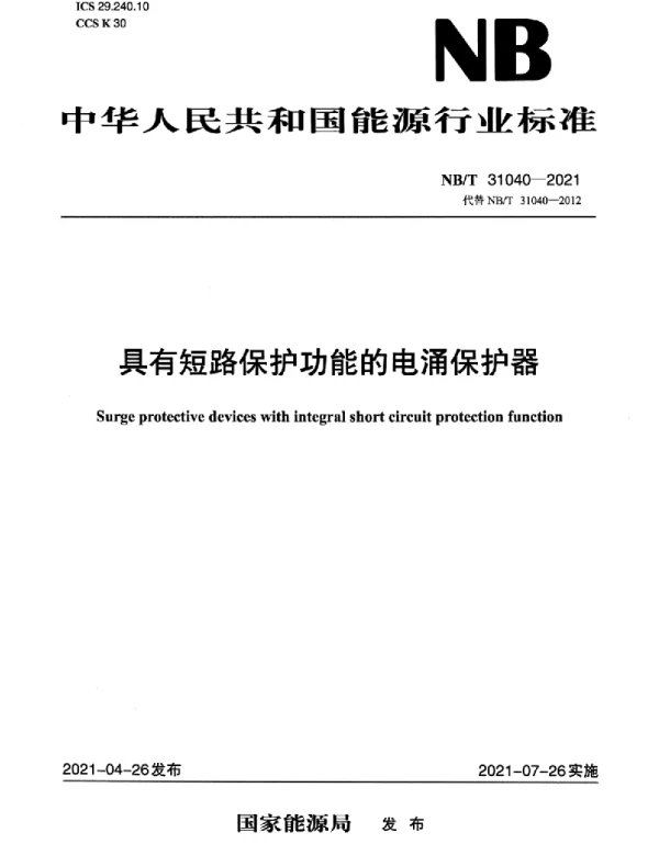 NBT31040-2021具有短路保护功能的电涌保护器