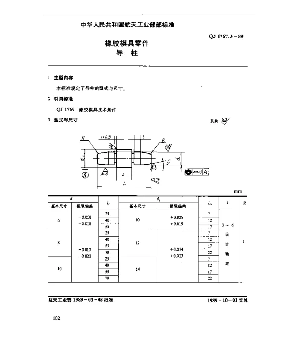 QJ 1767.3-1989 橡胶模具零件 导柱