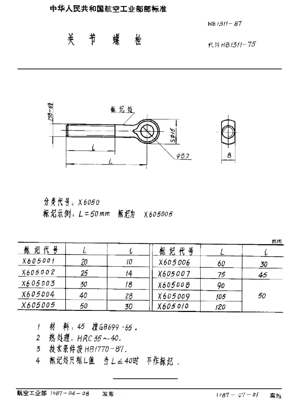 HB 1311-1987 关节螺栓