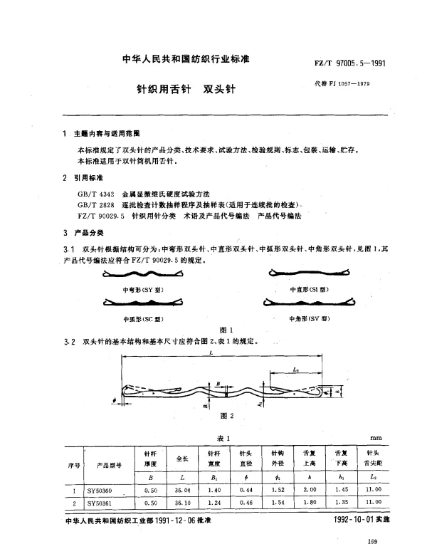 FZT 97005.5-1991 针织用舌针 双头针